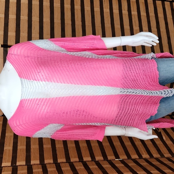 Lily Tops - Pink & silver crochet poncho like